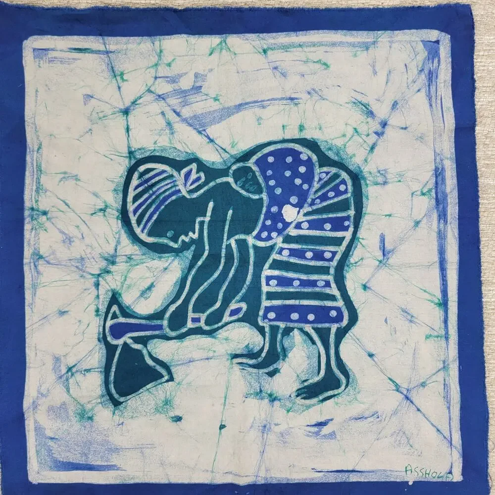 VTG Asshola Batik African Woman Farming Tapestry Mali Hand Dyed Fabric Signed